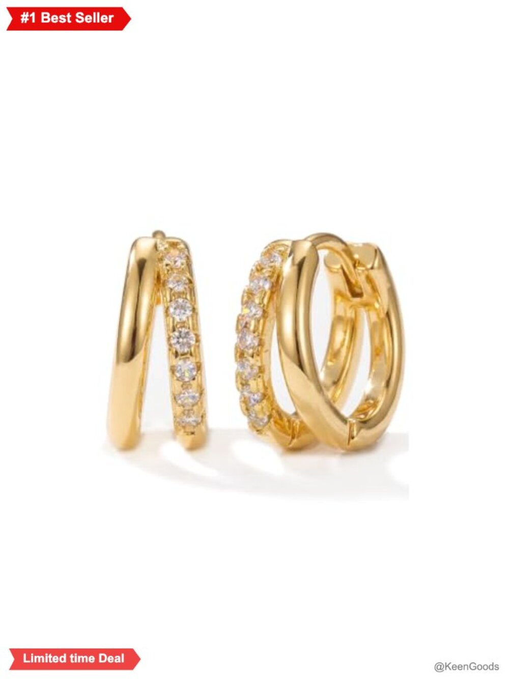 14K Yellow Gold Huggie Hoop Earrings Pave CZ Hinged Hoop